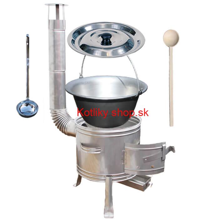 Nerezový kotlík 15 L (1,5 mm) + nerezová kotlina 36 cm + vareška a naberačka TOPLUX