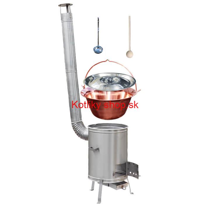 Medený kotlík 14 L (1,2 mm) + nerezová kotlina 36 cm + vareška a naberačka LUX