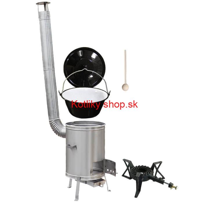 Smaltovaný kotlík 13 L (1,2 mm) + nerezová kotlina 36 cm + liatinový horák 7 kW, vareška LUX