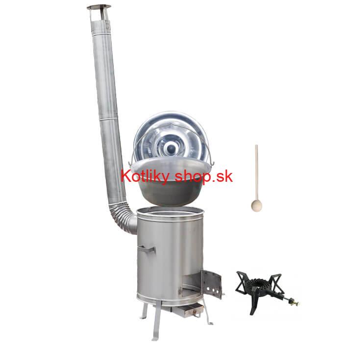 Nerezový kotlík 15 L (1,5 mm) + nerezová kotlina 36 cm + liatinový horák 7 kW, vareška LUX