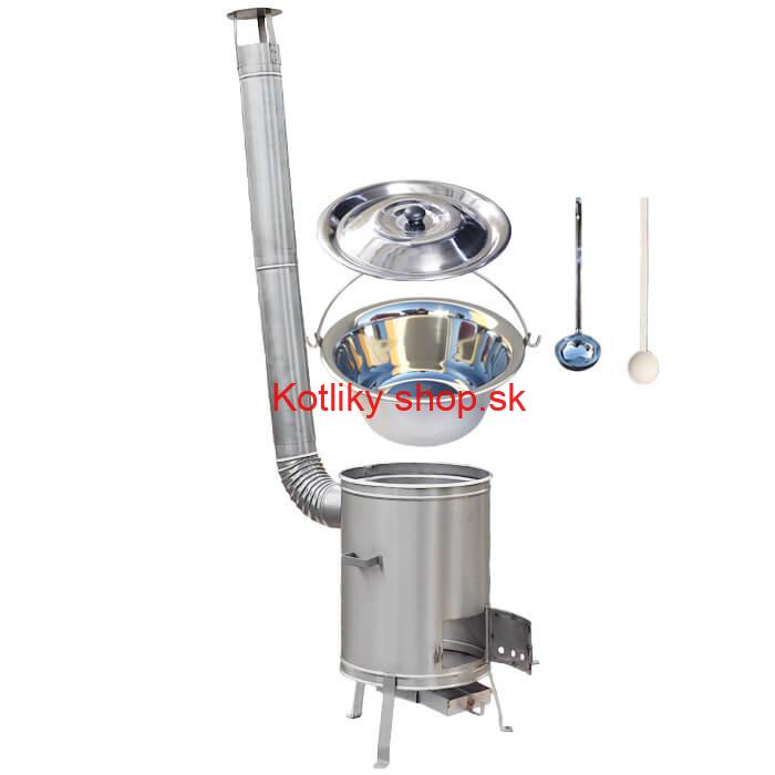 Antikorový kotlík 22 L (0,8 mm) + nerezová kotlina 42 cm + vareška a naberačka LUX