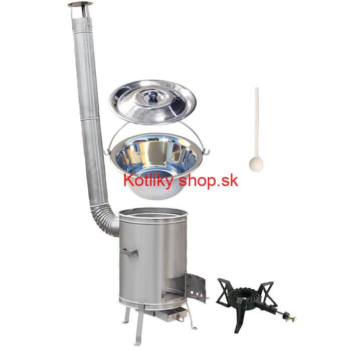 Antikorový kotlík 22 L (0,8 mm) + nerezová kotlina 42 cm + liatinový horák 7 kW, vareška LUX