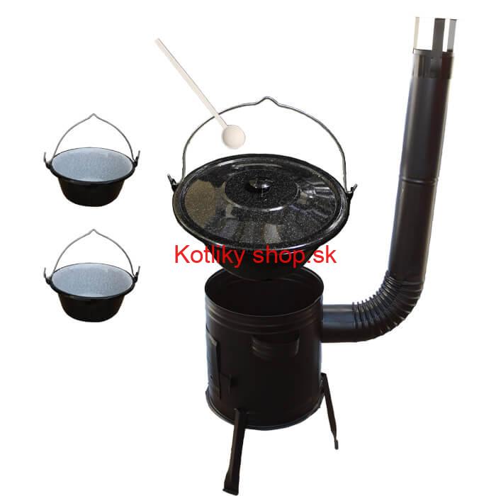 Smaltovaný kotlík 10 L (1,2 mm) + kovová kotlina 31 CLASSIC (KOV) + 2 smaltované servírovacie kotlíky 0,8 L