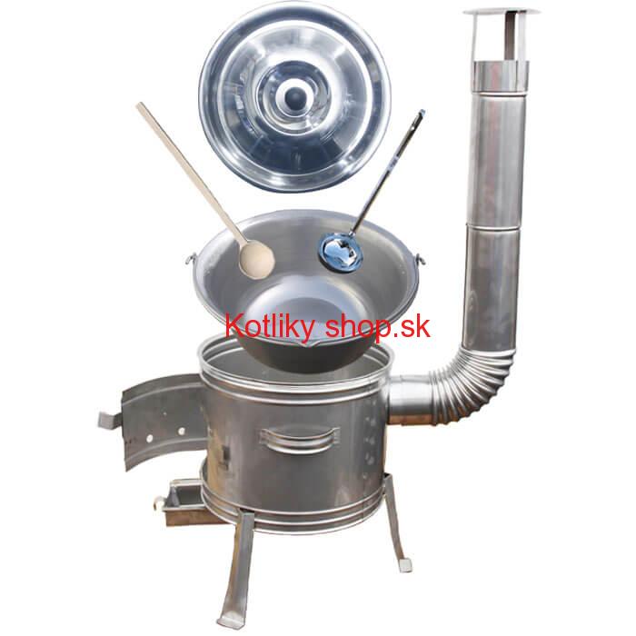 Železný kotlík 30 L (0,75 mm) + nerezová kotlina 45 cm + vareška a naberačka TOPLUX