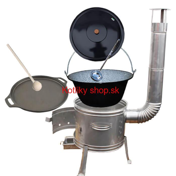 Smaltovaný kotlík 20 L + Liatinová panvica 43 cm + nerezová kotlina 42 cm TOPLUX