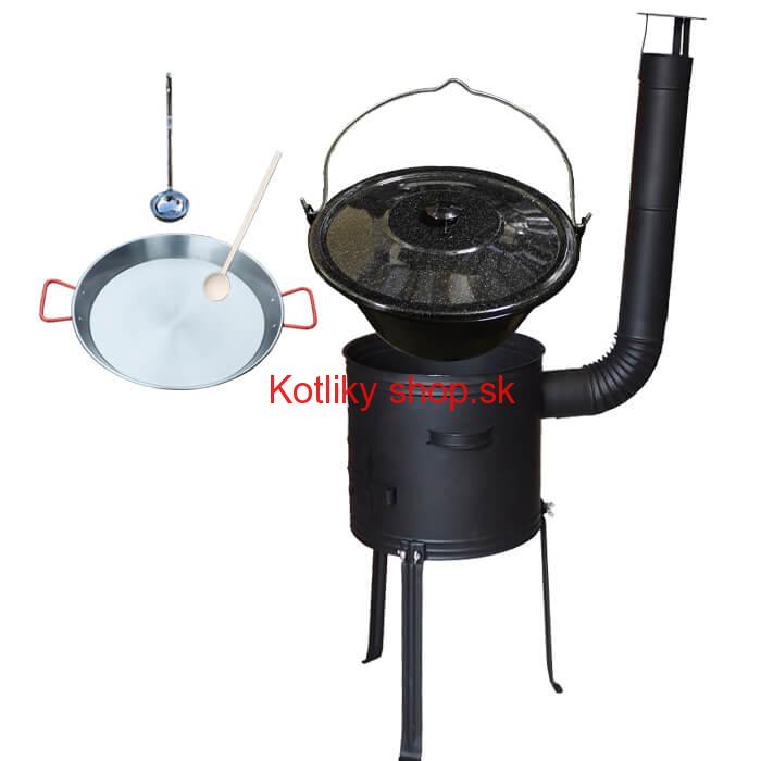 Smaltovaný kotlík 13 L (1,2 mm) + Paella panvica 38 cm + kotlina s vysokými nožičkami 36 cm, žiaruvzdorná farba Plus 700