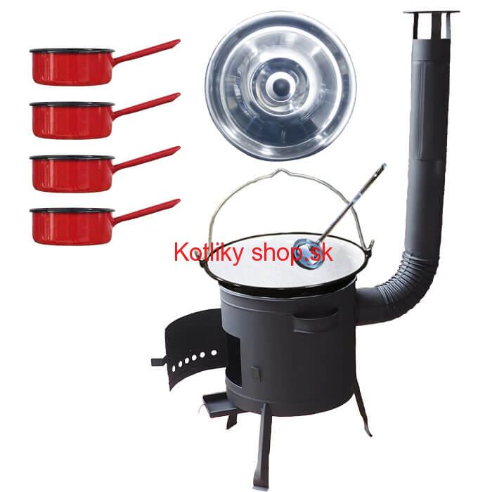 Smaltovaný kotlík 30 L + smaltované rajnice 4 ks + nízka žiaruvzdorná kotlina 45 cm PLUS 600