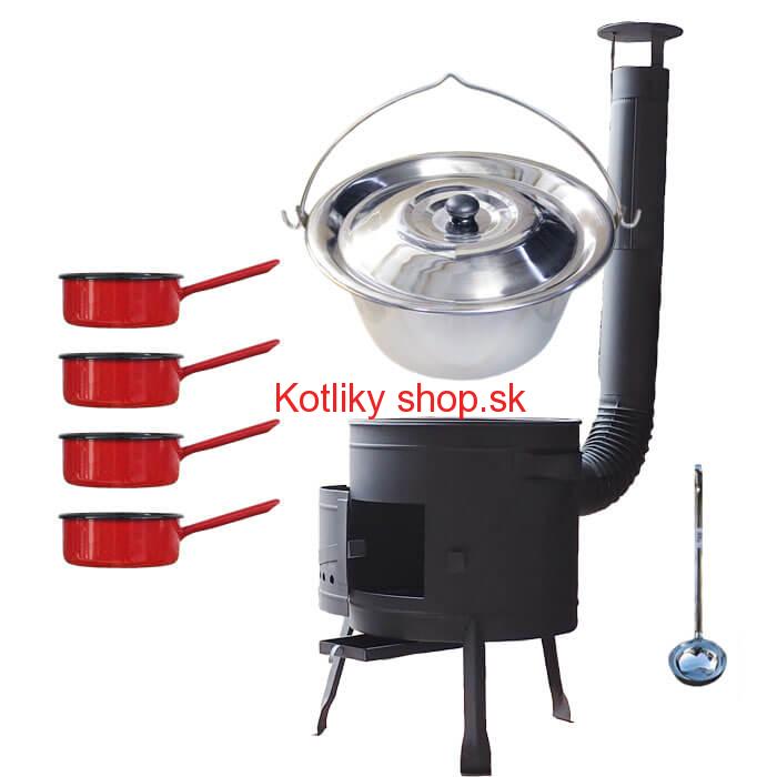 Nerezový kotlík 22 L (0,8 mm) INOX + smaltované rajnice 4 ks + nízka žiaruvzdorná kotlina 42 cm PLUS 600