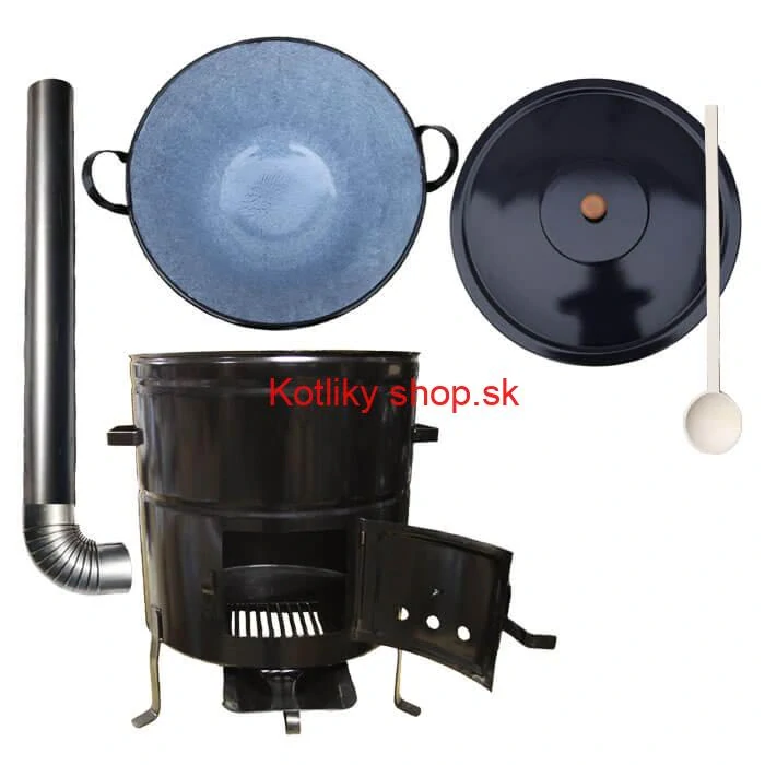 Zabíjačkový smaltovaný kotol 60 L + kovová kotlina 53 cm + dymovod