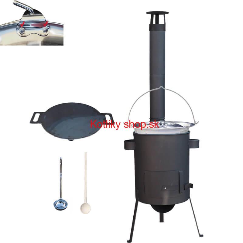 Nerezový kotlík 15 L (0,8 mm) s nitmi + železná panvica 38 cm UNI + kotlina 36 cm PLUS 600 4 MM