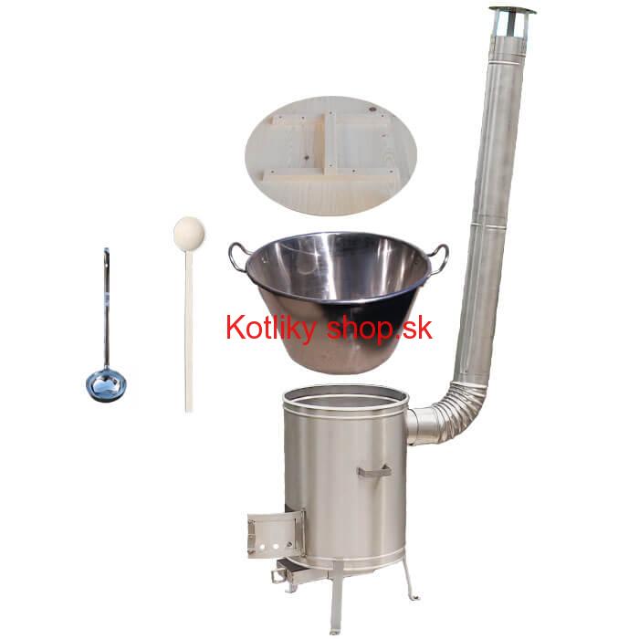 Zabíjačkový nerezový kotol 100 L + nerezová kotlina 60 cm + vareška a naberačka