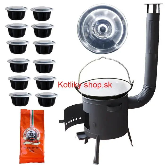 Smaltovaný kotlík 25 L (1,2 mm) + hrubostenná (1,5 mm) žiaruvzdorná kotlina BALKY STRONG 42 PLUS 600 + misky 12 ks + paprikové korenie na guláš 100 g