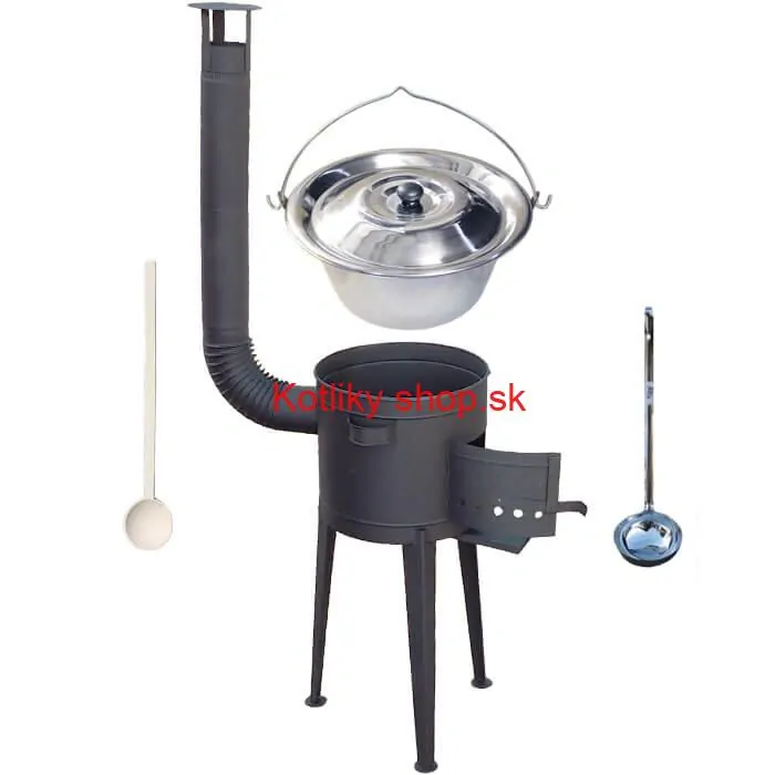 Nerezový kotlík 20 L (1,2 mm) INOX + vysoká žiaruvzdorná kotlina (1,5 mm) HODO 42 cm PLUS 600 + vareška + naberačka