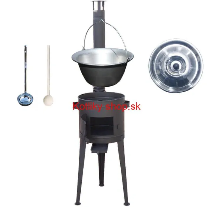 Nerezový kotlík 20 L (1,5 mm) + vysoká žiaruvzdorná kotlina (1,5 mm) HODO 42 cm PLUS 600 + vareška + naberačka