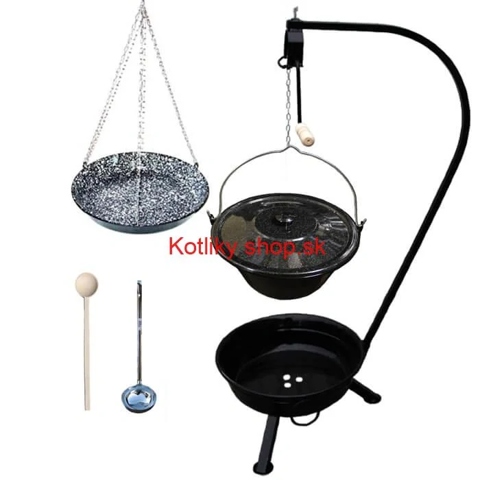 Smaltovaný kotlík 13 L (1,2 mm) + smaltovaná panvica + prenosné ohnisko