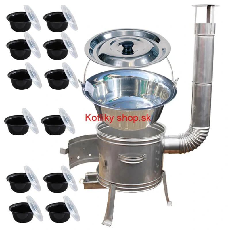 Nerezový kotlík 22 L (0,8 mm) INOX + Nerezová kotlina 42 INOX + misky 12 ks