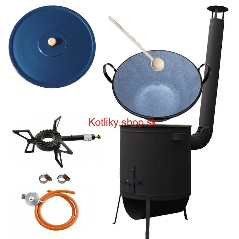 Smaltovaný kotol 70 L na zabíjačku + žiaruvzdorná kotlina 53 PLUS 600 4 MM + horák 7,5 kW + vareška