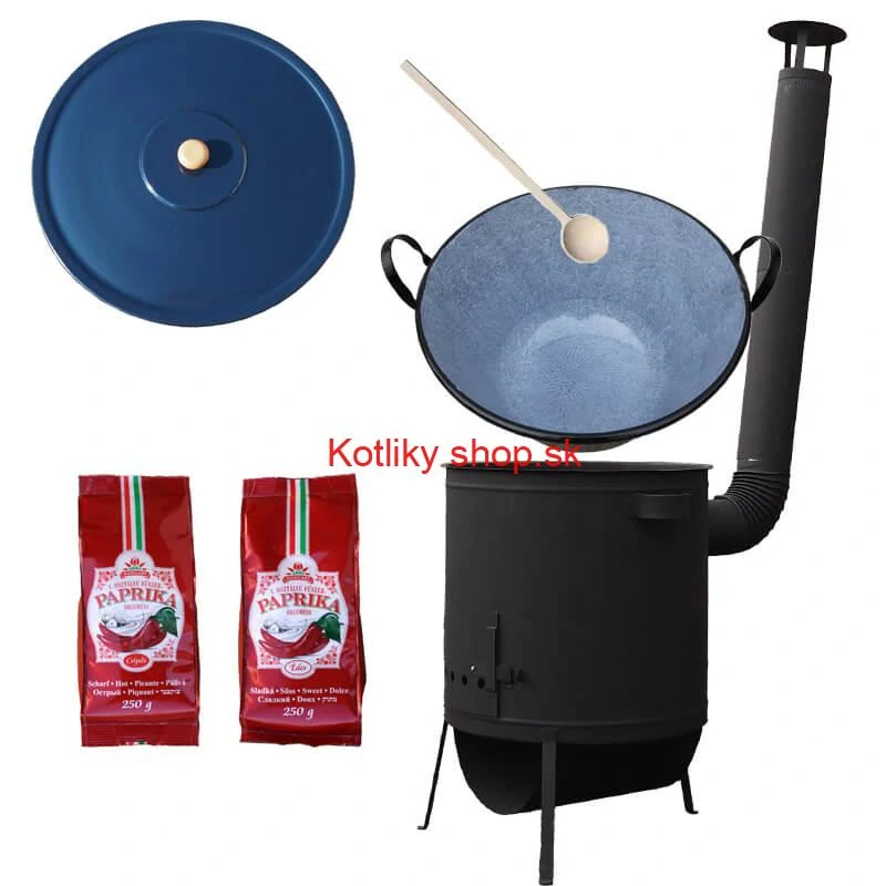 Smaltovaný kotol 60 L na zabíjačku + žiaruvzdorná kotlina 53 PLUS 600 4 MM + sladká a štipľavá paprika + vareška