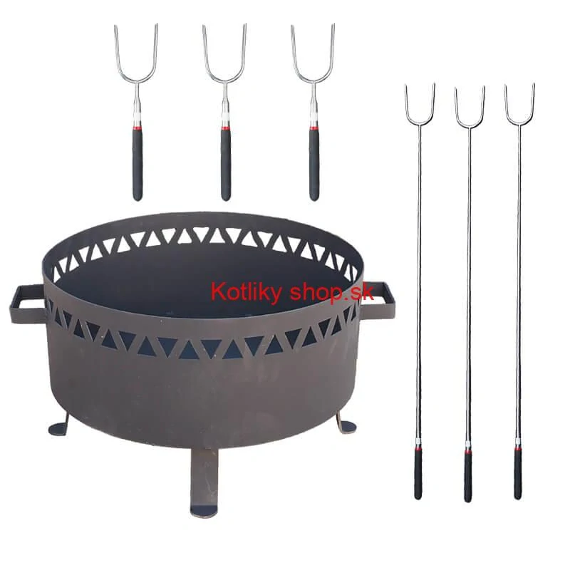 Prenosné ohnisko kov (1,5 mm) FIFO žiaruvzdorná farba PLUS 600 + Vidličky na opekanie teleskopické 6 ks