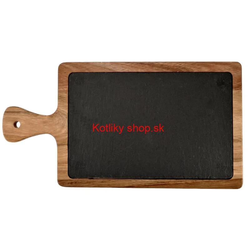 Servírovací podnos s bridlicovou doskou a rukoväťou z akáciového dreva 26 x 18 cm