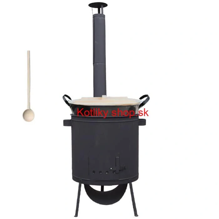 Zabíjačkový smaltovaný kotol 100 L, žiaruvzdorná kotlina 42 PLUS 600 4 MM, drevená pokrievka + vareška