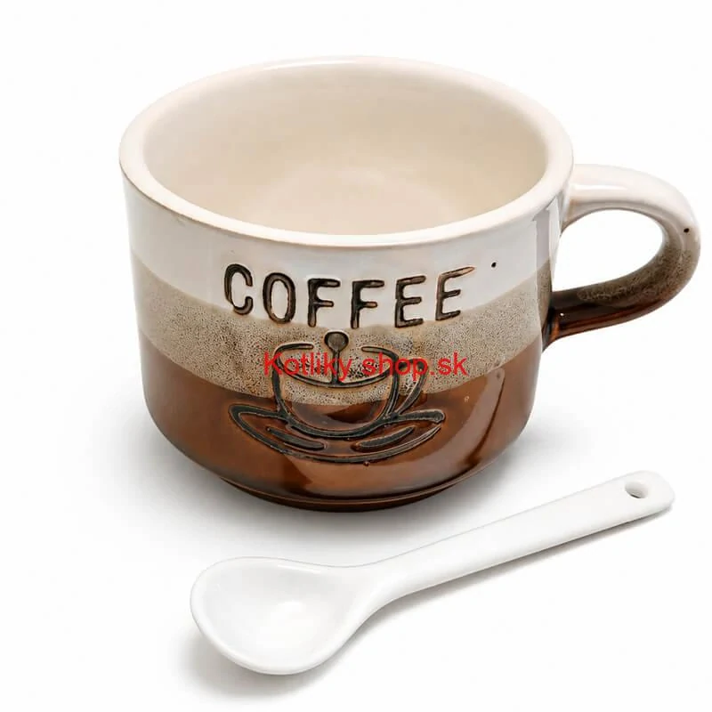Keramický pohár na kávu 150 ml COFFEE s lyžičkou 1 ks