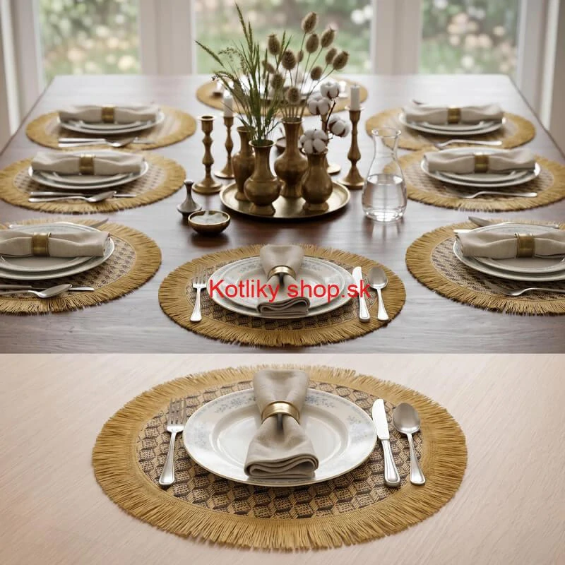Prírodné podložky pod tanier so strapcami 37 cm, 6 ks