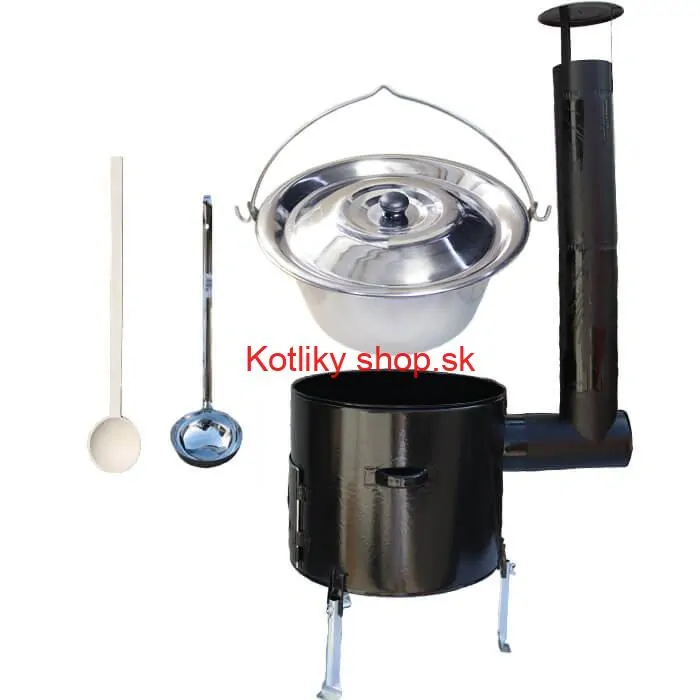 Antikorový kotlík 14 L (0,8 mm) + smaltovaná kotlina 36 cm + vareška a naberačka Easy party