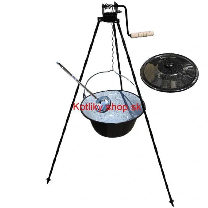 Smaltovaný kotlík 16 L + pokrievka + stojan s kladkou VAR