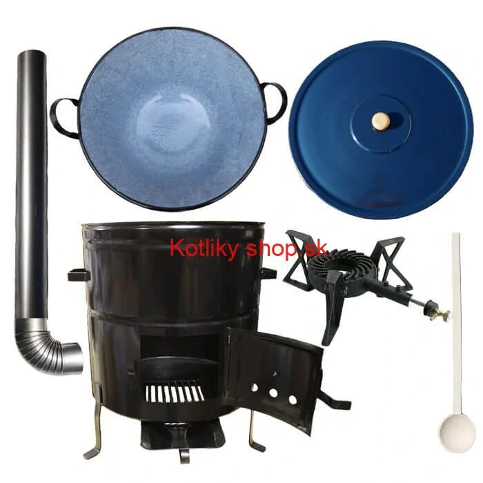 Zabíjačkový smaltovaný kotol 50 L + kovová kotlina 50 cm + horák 7 kW + dymovod