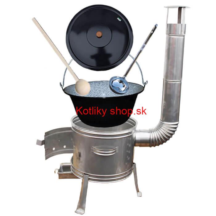 Smaltovaný kotlík 8 L (1,2 mm) + nerezová kotlina 31 cm + vareška a naberačka TOPLUX
