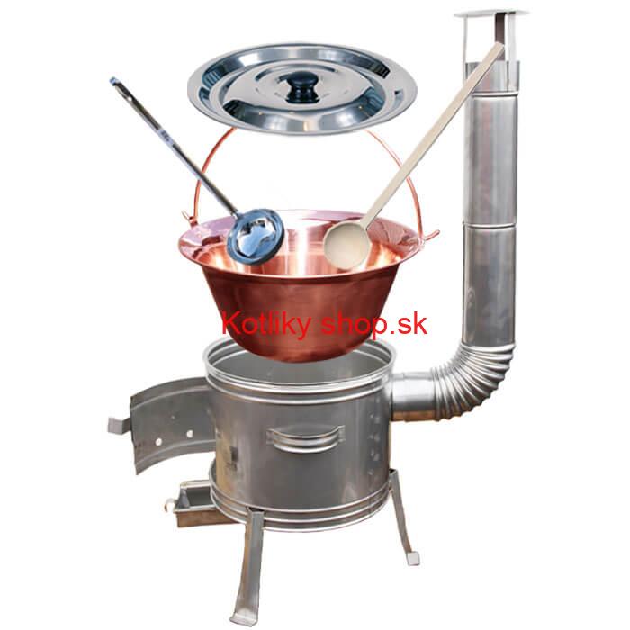 Medený kotlík 10 L (1,2 mm) + nerezová kotlina 31 cm + vareška a naberačka TOPLUX