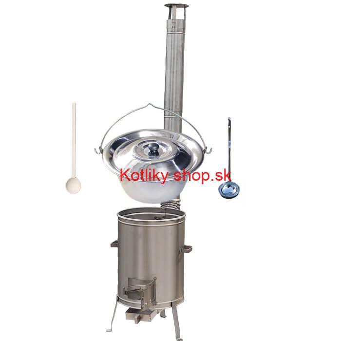 Antikorový kotlík 14 L (0,8 mm) + nerezová kotlina 36 cm + vareška a naberačka LUX