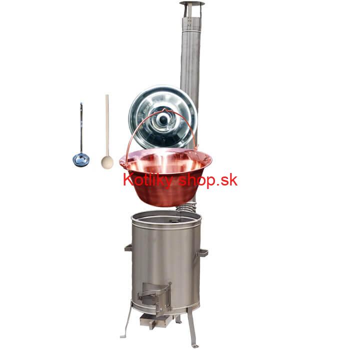 Medený kotlík 14 L (1,2 mm) + nerezová kotlina 36 cm + vareška a naberačka LUX