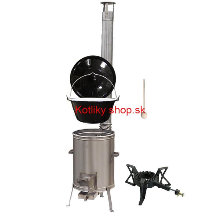 Smaltovaný kotlík 13 L (1,2 mm) + nerezová kotlina 36 cm + liatinový horák 7 kW, vareška LUX