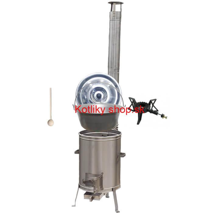 Nerezový kotlík 20 L (1,5 mm) + nerezová kotlina 42 cm + liatinový horák 7 kW, vareška LUX