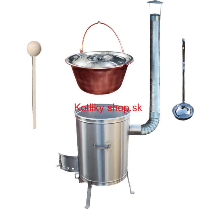 Medený kotlík 30 L (1,2 mm) + nerezová kotlina 45 cm + vareška a naberačka LUX
