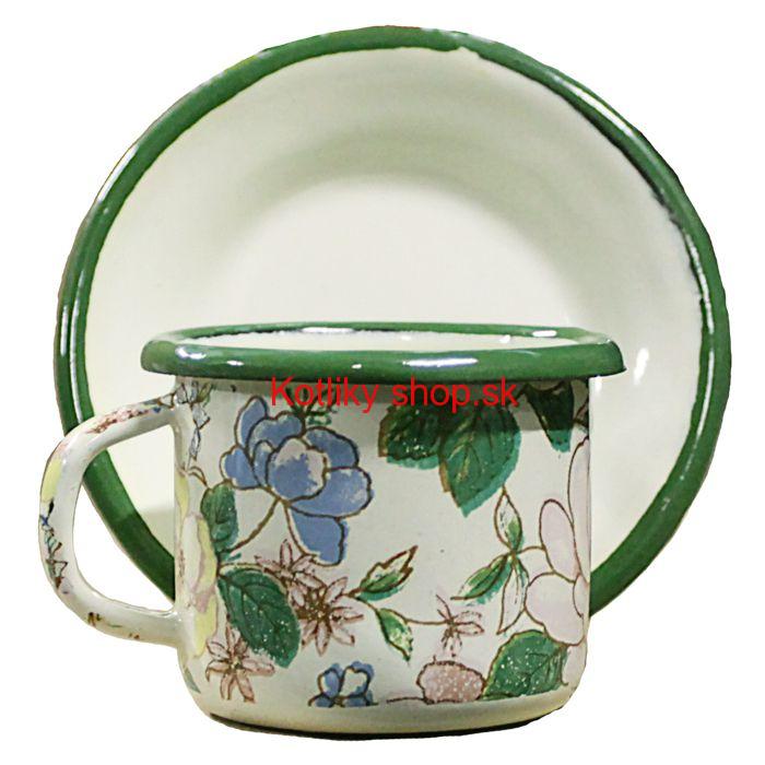 Smaltovaná šálka + podšálka